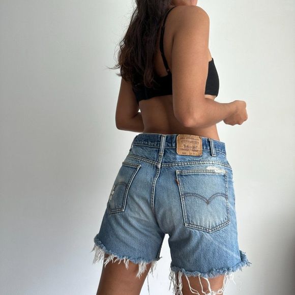 Vintage Levi's Orange Tab Denim Cutoff Jeans Short Floral Reworked - Picture 3 of 11